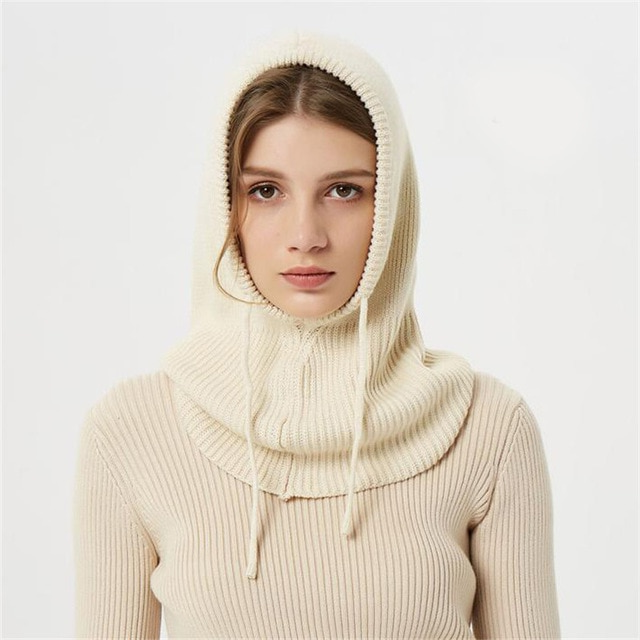 Bonnet D’Hiver En Cachemire Tricoté Pour Femme Avec Capuche Ajustable