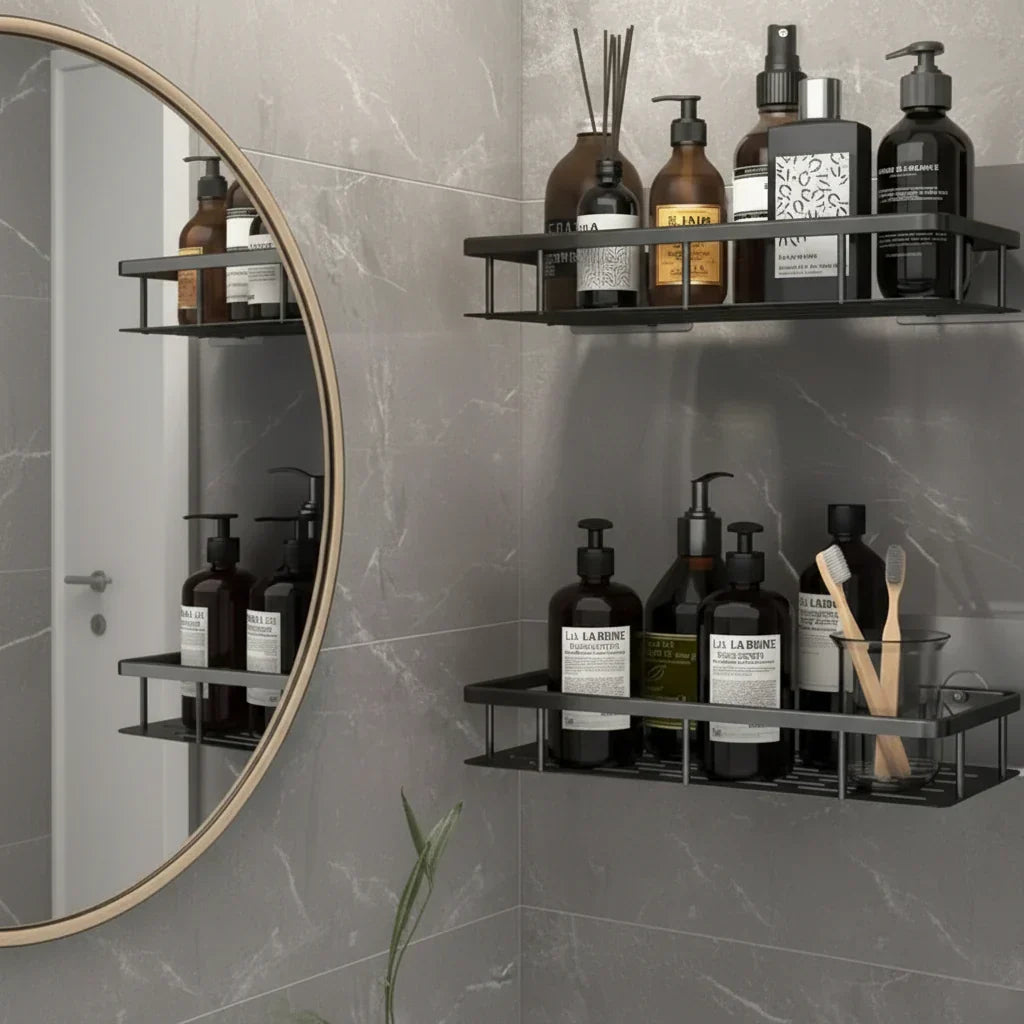 Étagère de Salle de Bain Auto-Adhésive | Sans Perçage & Acier Inoxydable
