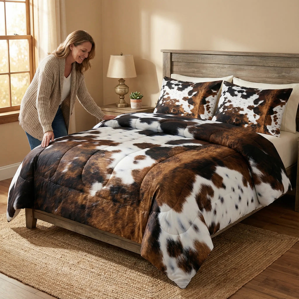 Ensemble de Couvre-Lit de Style Western avec Design en Peau de Vache