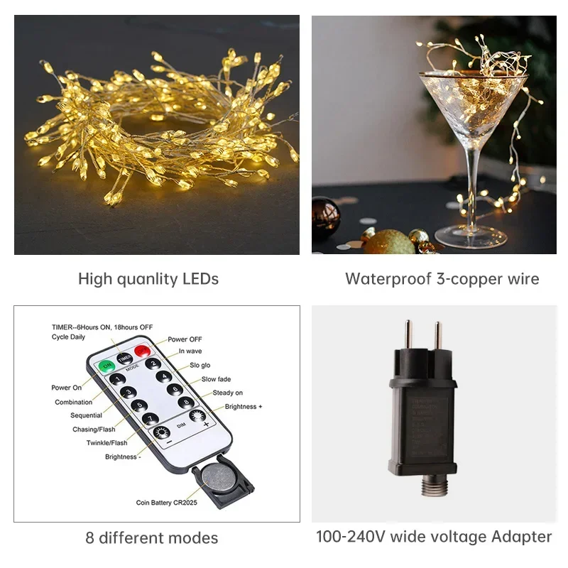 Guirlande LED de Noël avec Fil Argenté – Jusqu'à 1000 Lampes LED Multicolores, IP44 pour Intérieur & Extérieur