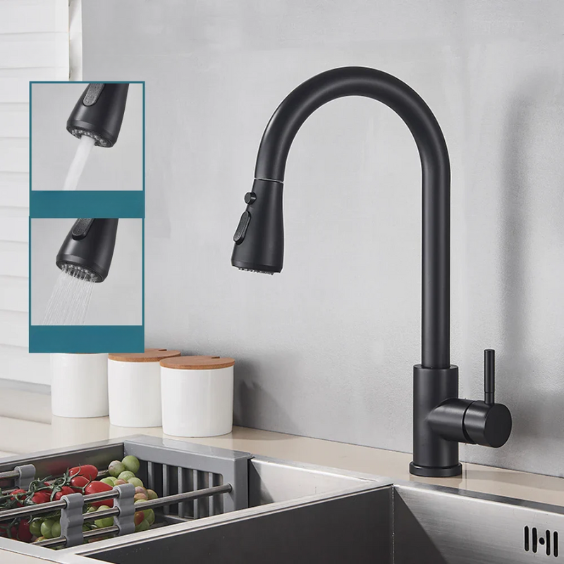 Skanto | Robinet rétractable avec mélangeur à levier unique – Robinet flexible avec fonction douche, Acier inoxydable de haute qualité, Idéal pour les cuisines modernes, Installation facile
