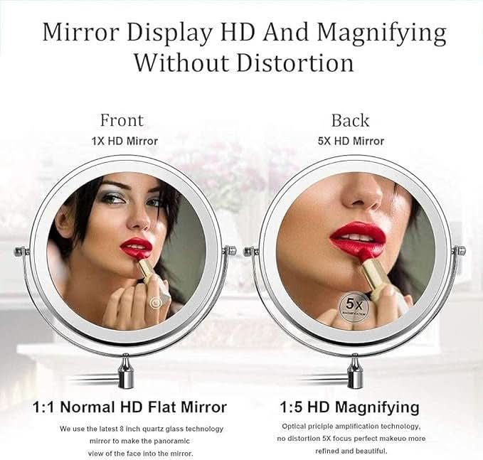 Miroir Agrandissant LED Rechargeable Dimmer Maquillage Salle de Bain Miroir Cosmétique Rond 20cm | Sansoti