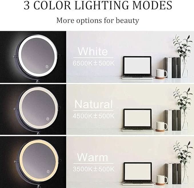 Miroir Agrandissant LED Rechargeable Dimmer Maquillage Salle de Bain Miroir Cosmétique Rond 20cm | Sansoti