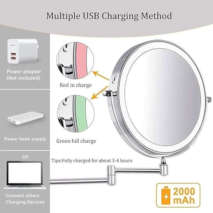 Miroir Agrandissant LED Rechargeable Dimmer Maquillage Salle de Bain Miroir Cosmétique Rond 20cm | Sansoti
