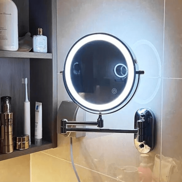 Miroir Agrandissant LED Rechargeable Dimmer Maquillage Salle de Bain Miroir Cosmétique Rond 20cm | Sansoti