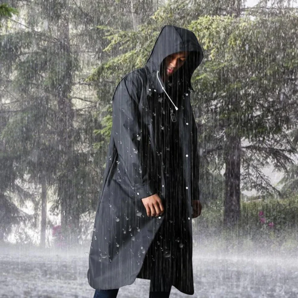 Manteau de Pluie Long et Imperméable pour Hommes avec Capuche – Titan Automnal