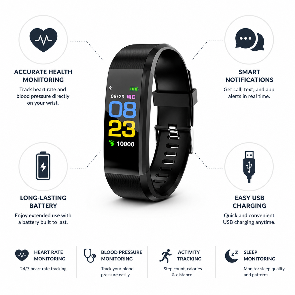 Montre intelligente de fréquence cardiaque et de pression artérielle précise (Pour les seniors)