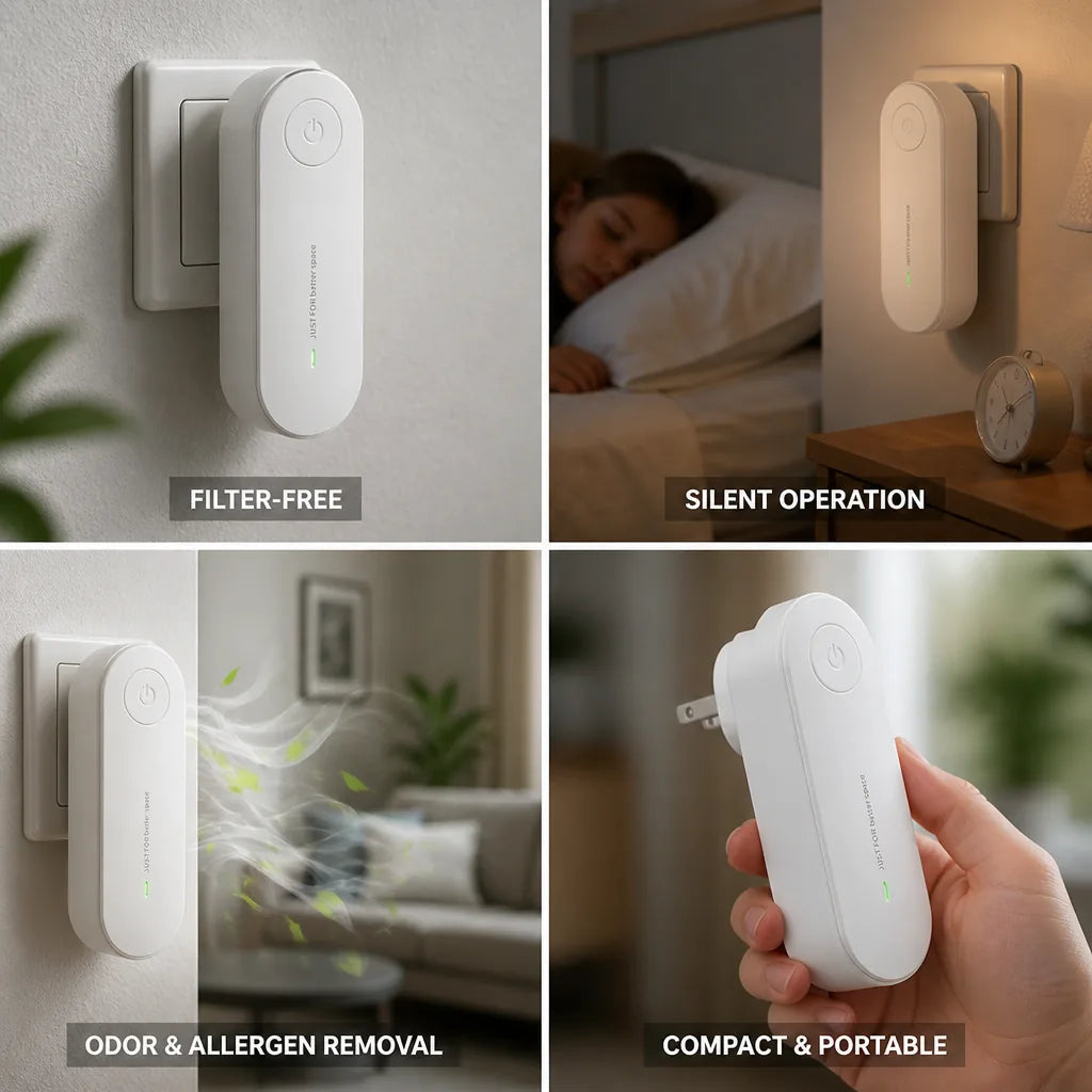 Purificateur d'air à brancher sans filtre, réduction des odeurs et des allergènes