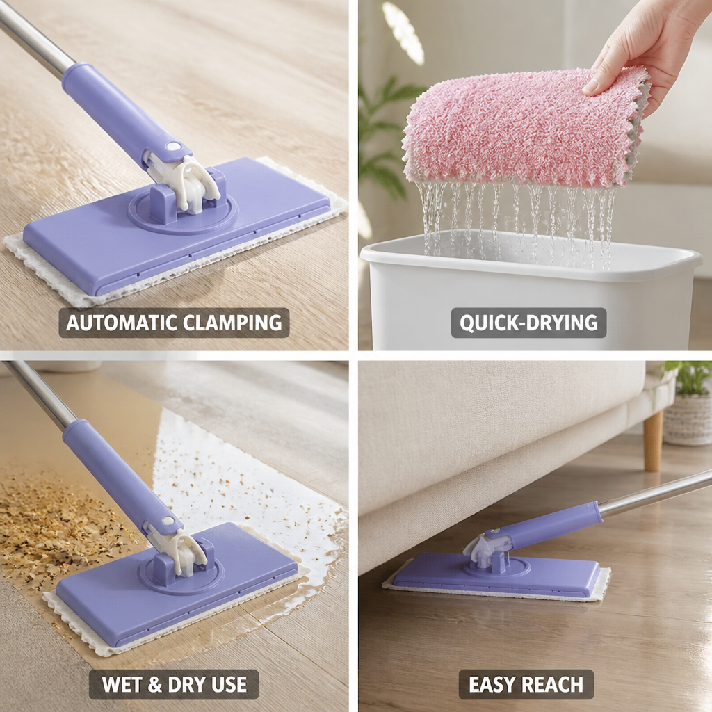 Mop à séchage rapide avec serrage automatique (humide et sec)