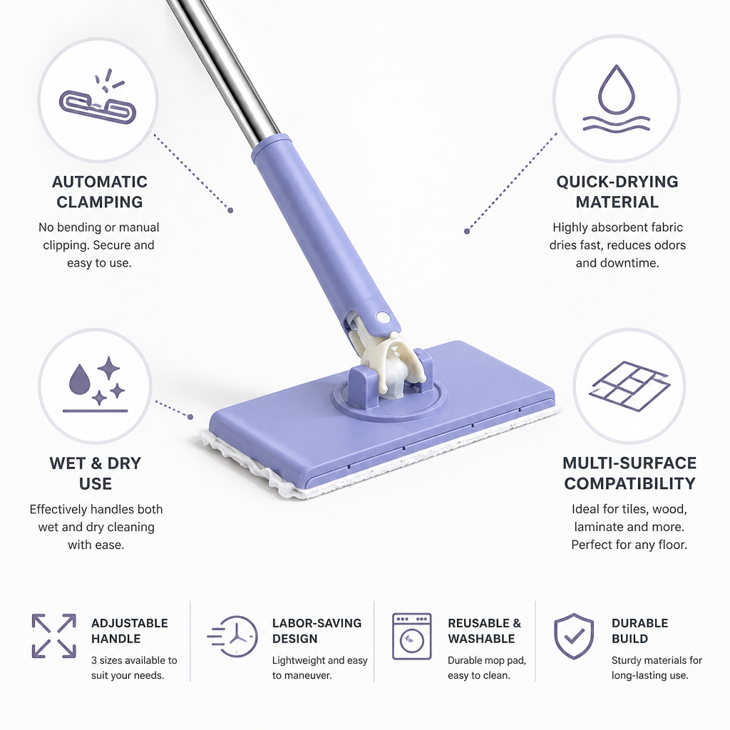 Mop à séchage rapide avec serrage automatique (humide et sec)