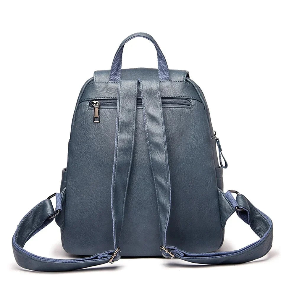 Sac à dos en cuir de vachette avec plusieurs compartiments et fermeture sécurisée
