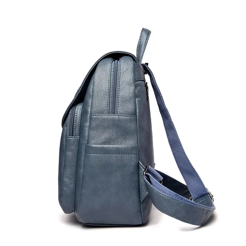 Sac à dos en cuir de vachette avec plusieurs compartiments et fermeture sécurisée