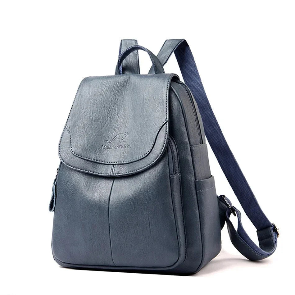 Sac à dos en cuir de vachette avec plusieurs compartiments et fermeture sécurisée