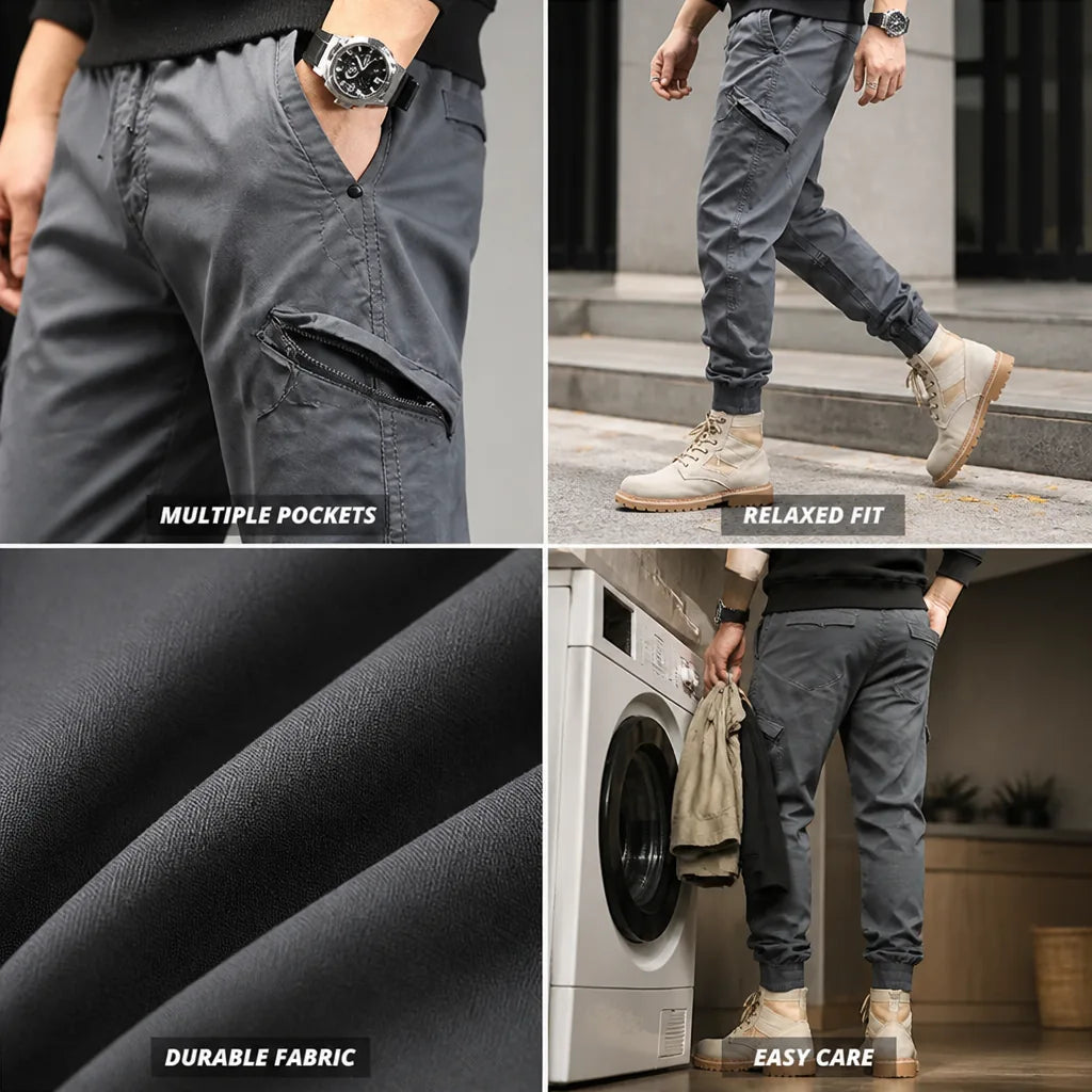 Pantalons Cargo à Poches Multiples Coupe Décontractée Mélange Coton