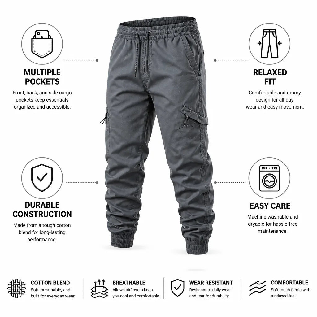Pantalons Cargo à Poches Multiples Coupe Décontractée Mélange Coton