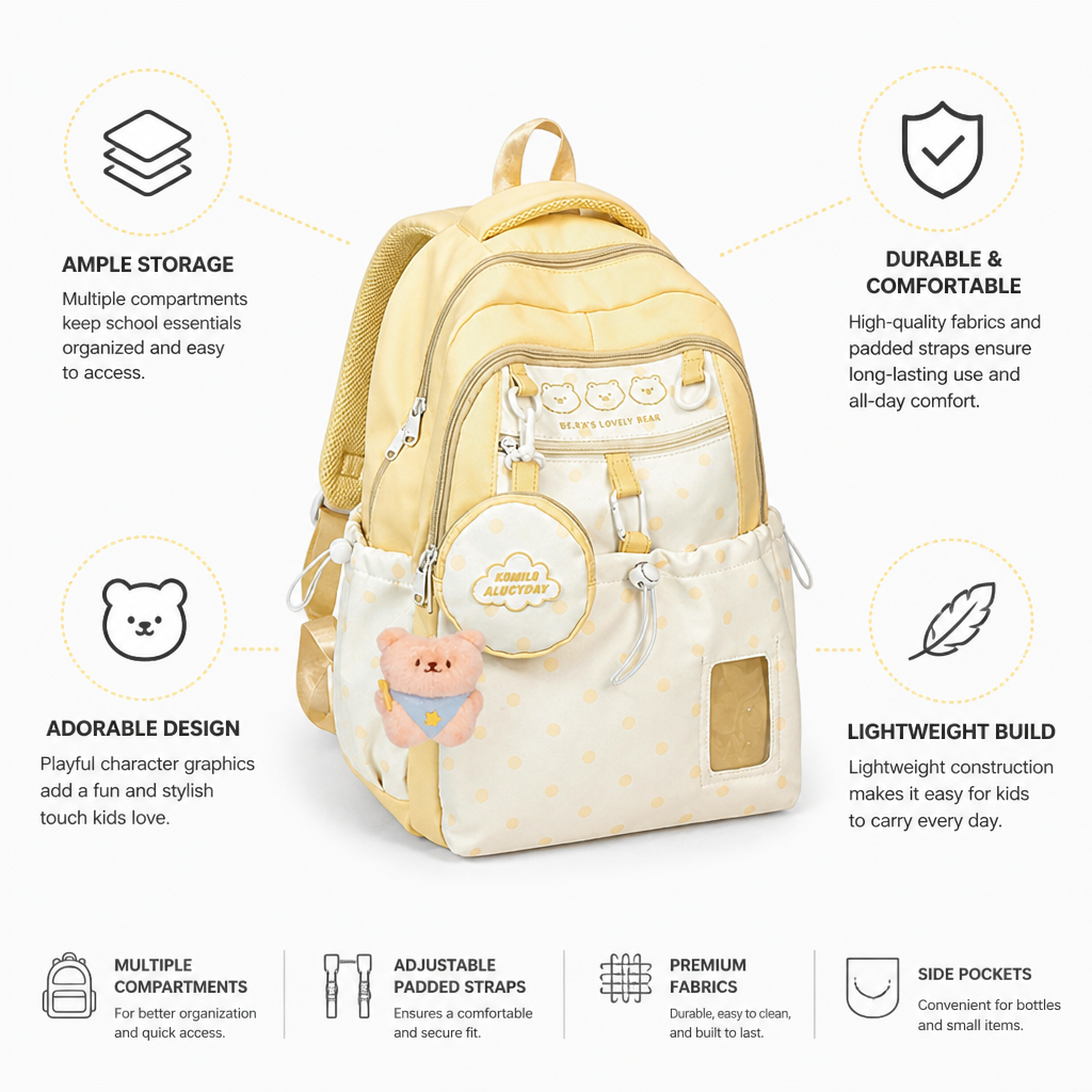 Sac à dos multi-poches pour enfants sur le thème des personnages