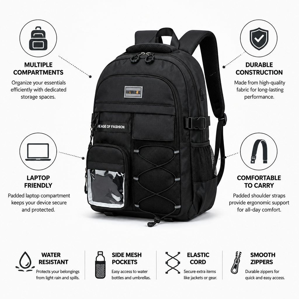 Sac à dos scolaire durable à plusieurs compartiments