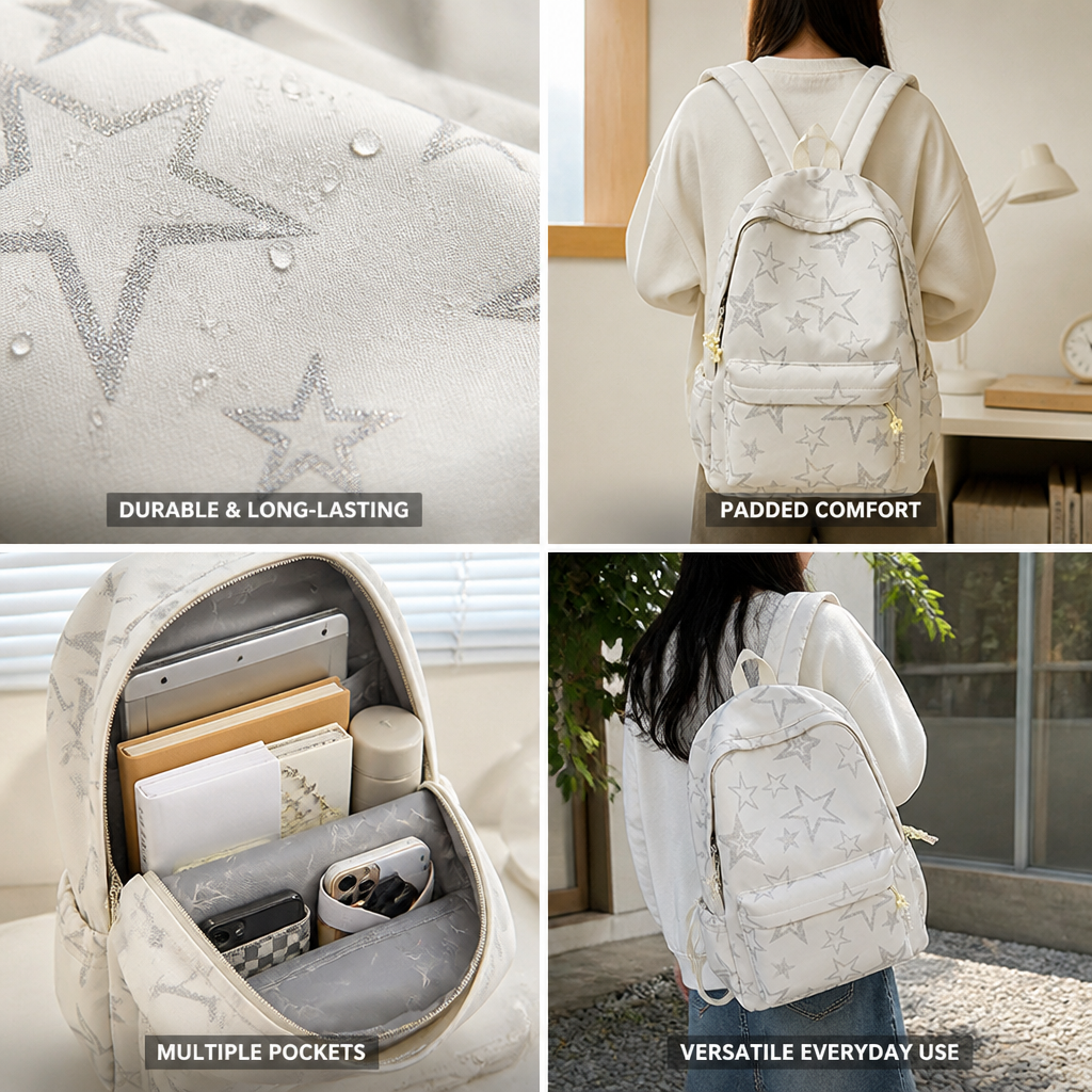 Sac à dos d'école durable à motif étoilé