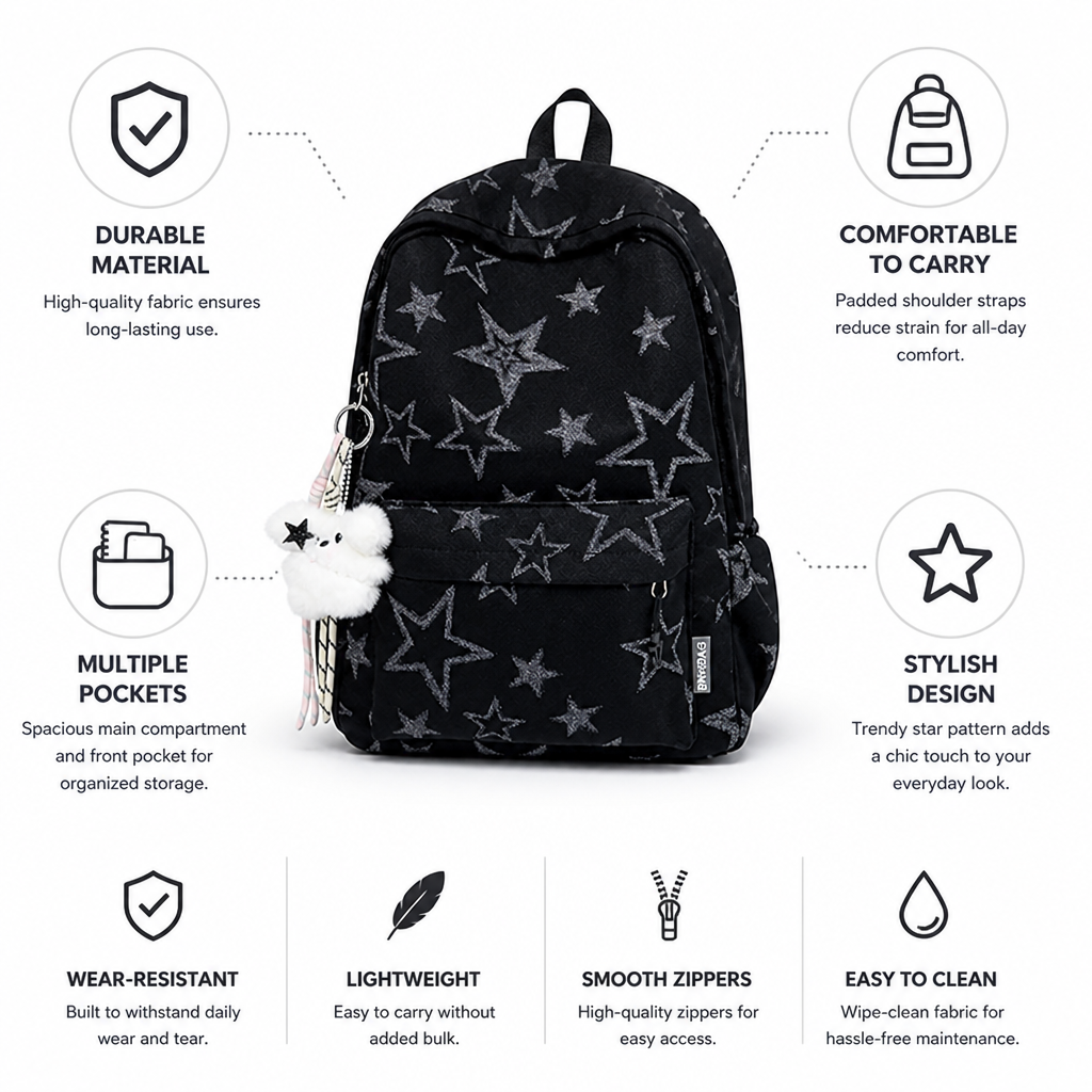Sac à dos d'école durable à motif étoilé