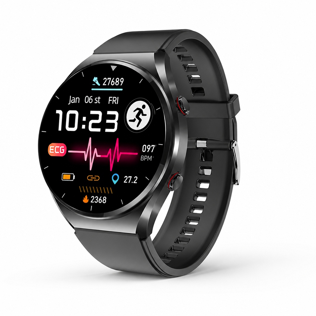 Montre intelligente de santé avec détection ECG et fibrillation auriculaire, glycémie, batterie de 15 jours