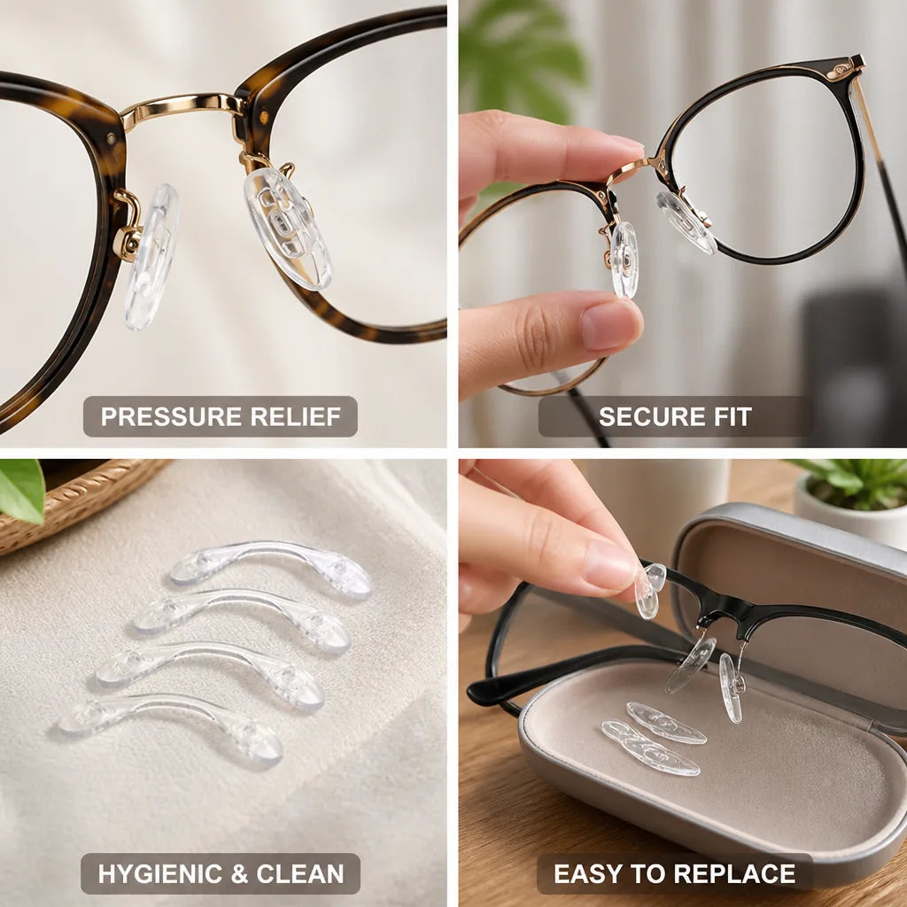 Coussins de nez pour lunettes en silicone transparent antidérapant, ensemble de 5