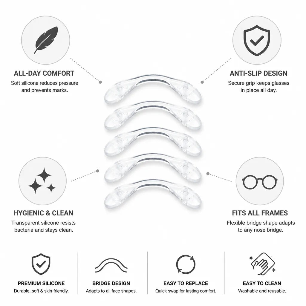 Coussins de nez pour lunettes en silicone transparent antidérapant, ensemble de 5