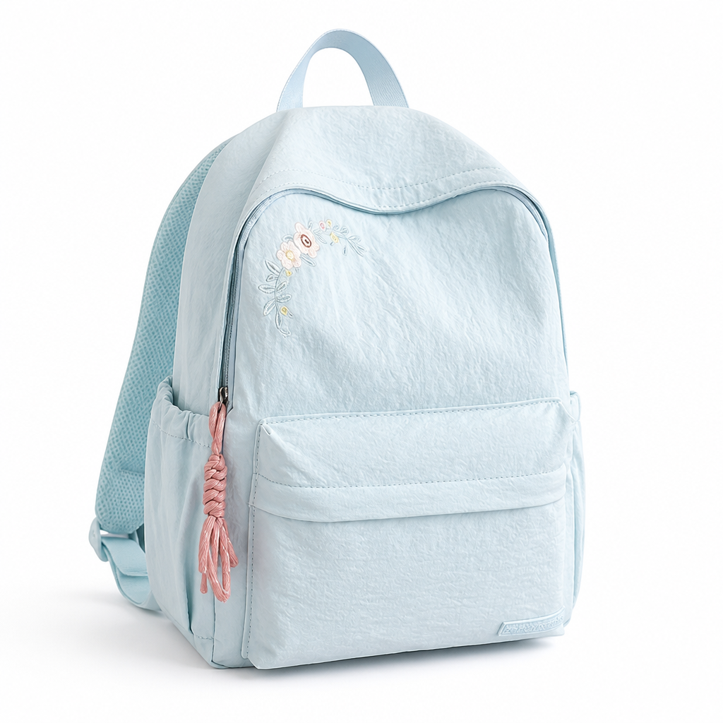 Sac à dos d'école à broderie florale avec plusieurs poches