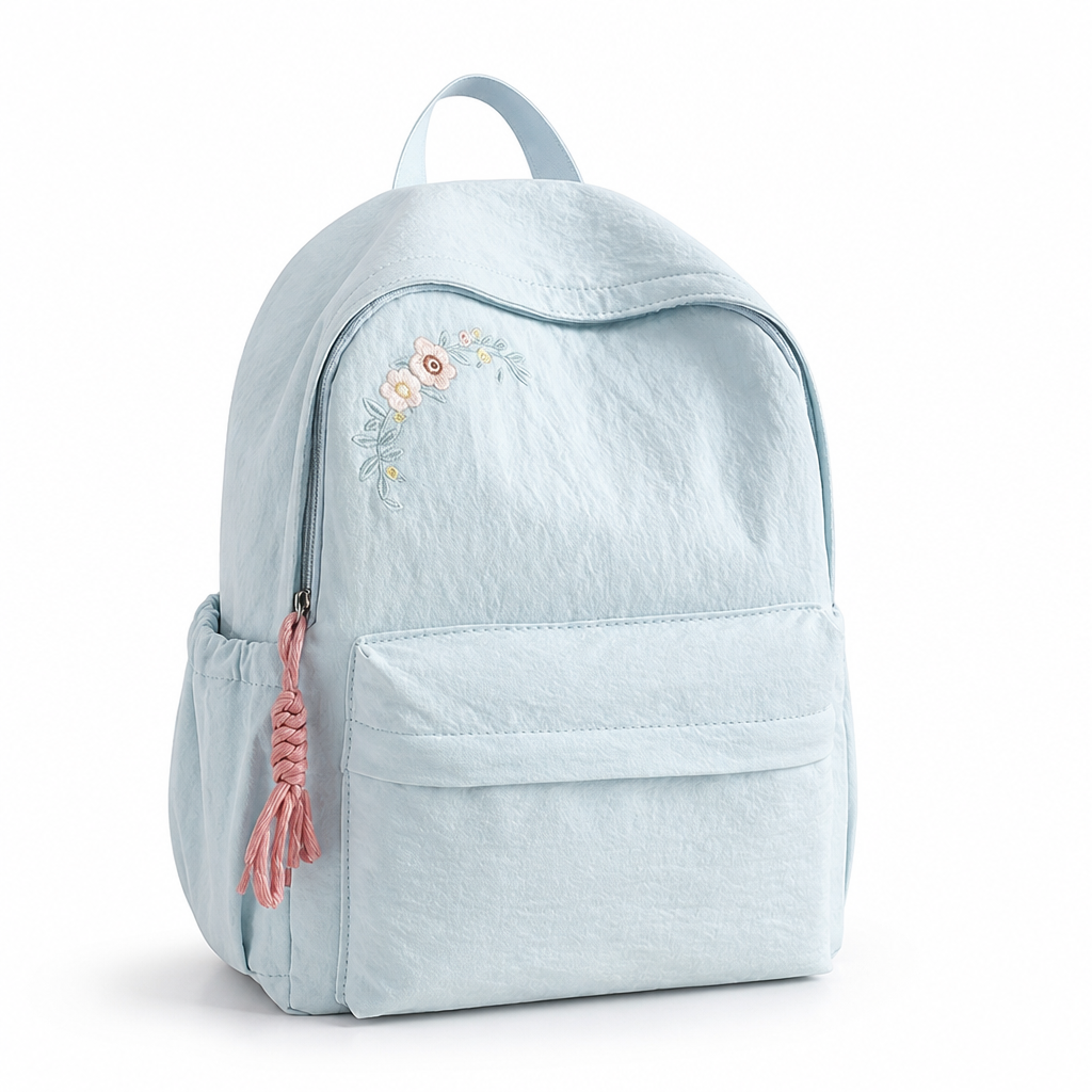 Sac à dos d'école à broderie florale avec plusieurs poches
