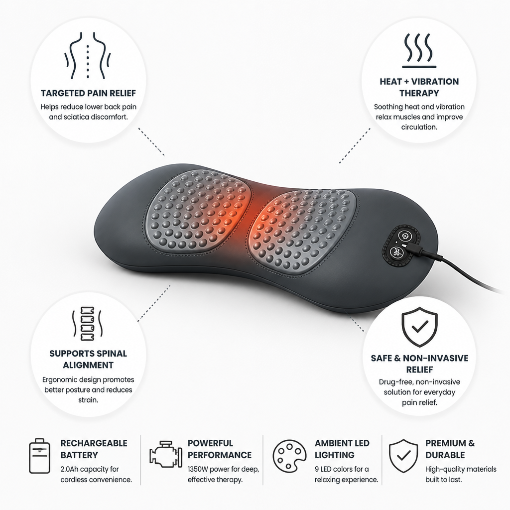 Massager Lombaire à Chaleur et Vibration (3-en-1)
