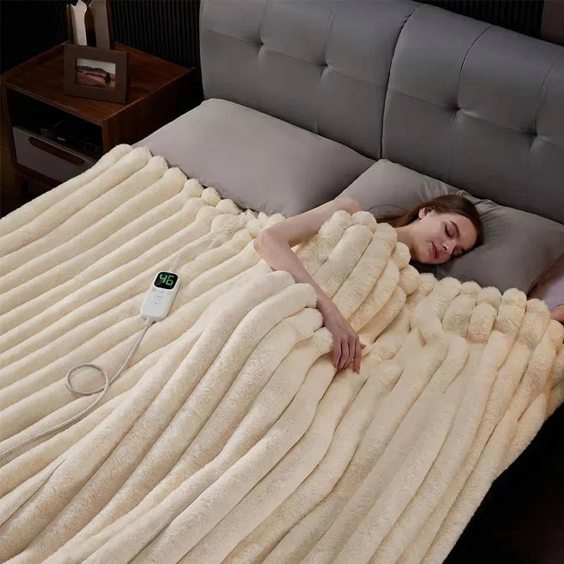 Couverture Chauffante Électrique en Fausse Fourrure avec 12 Niveaux de Chaleur