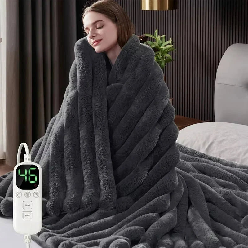 Couverture Chauffante Électrique en Fausse Fourrure avec 12 Niveaux de Chaleur
