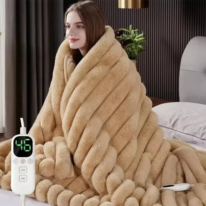 Couverture Chauffante Électrique en Fausse Fourrure avec 12 Niveaux de Chaleur