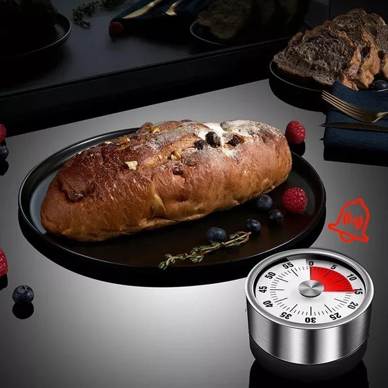 Minuteur de Cuisine Mécanique avec Dos Magnétique en Acier Inoxydable