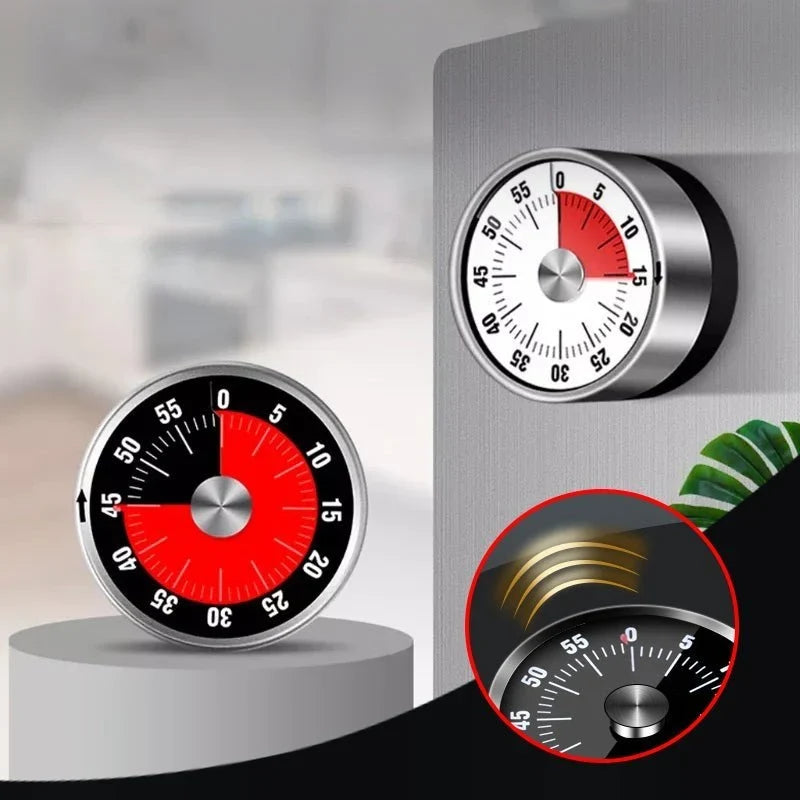 Minuteur de Cuisine Mécanique avec Dos Magnétique en Acier Inoxydable