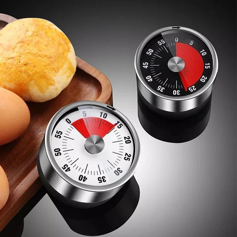 Minuteur de Cuisine Mécanique avec Dos Magnétique en Acier Inoxydable
