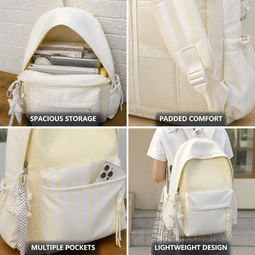 Sac à dos d'école léger avec bretelles rembourrées et multiples poches