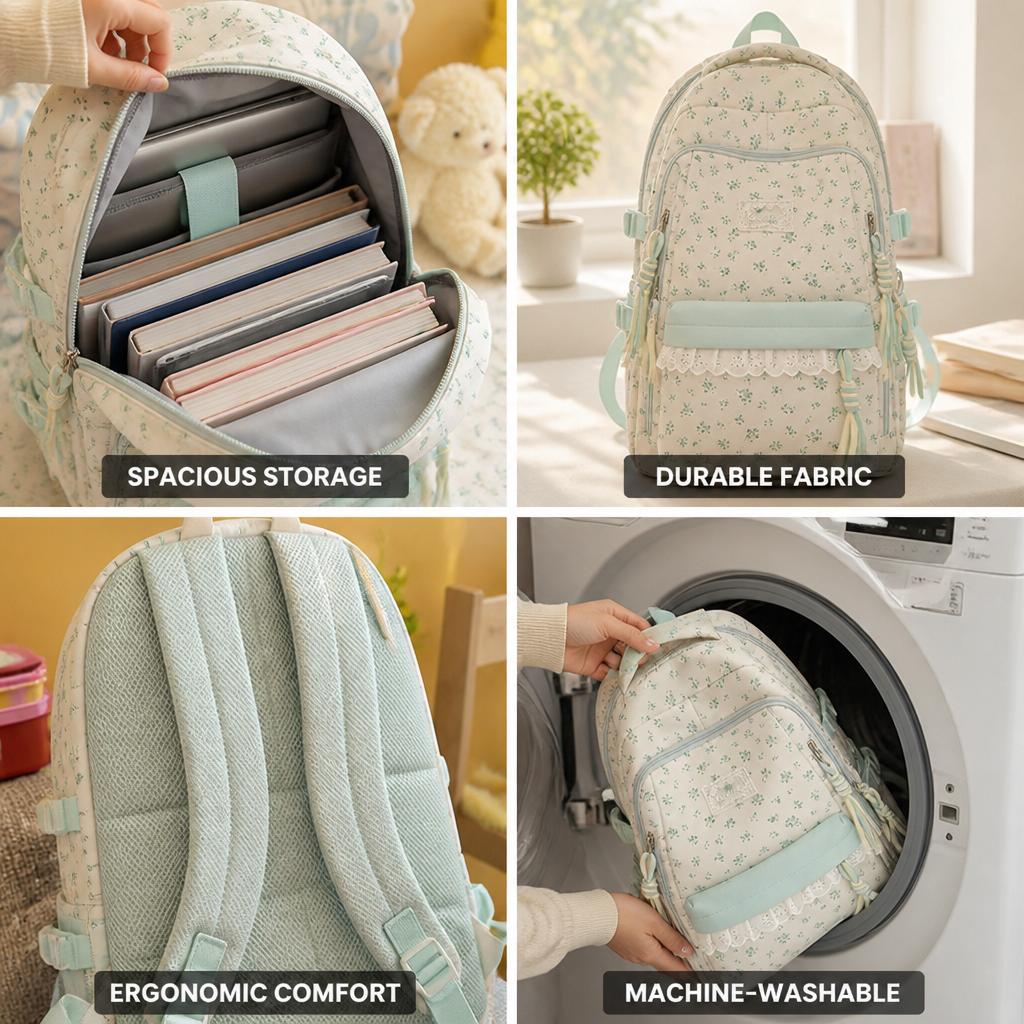 Sac à dos scolaire à imprimé floral lavable en machine