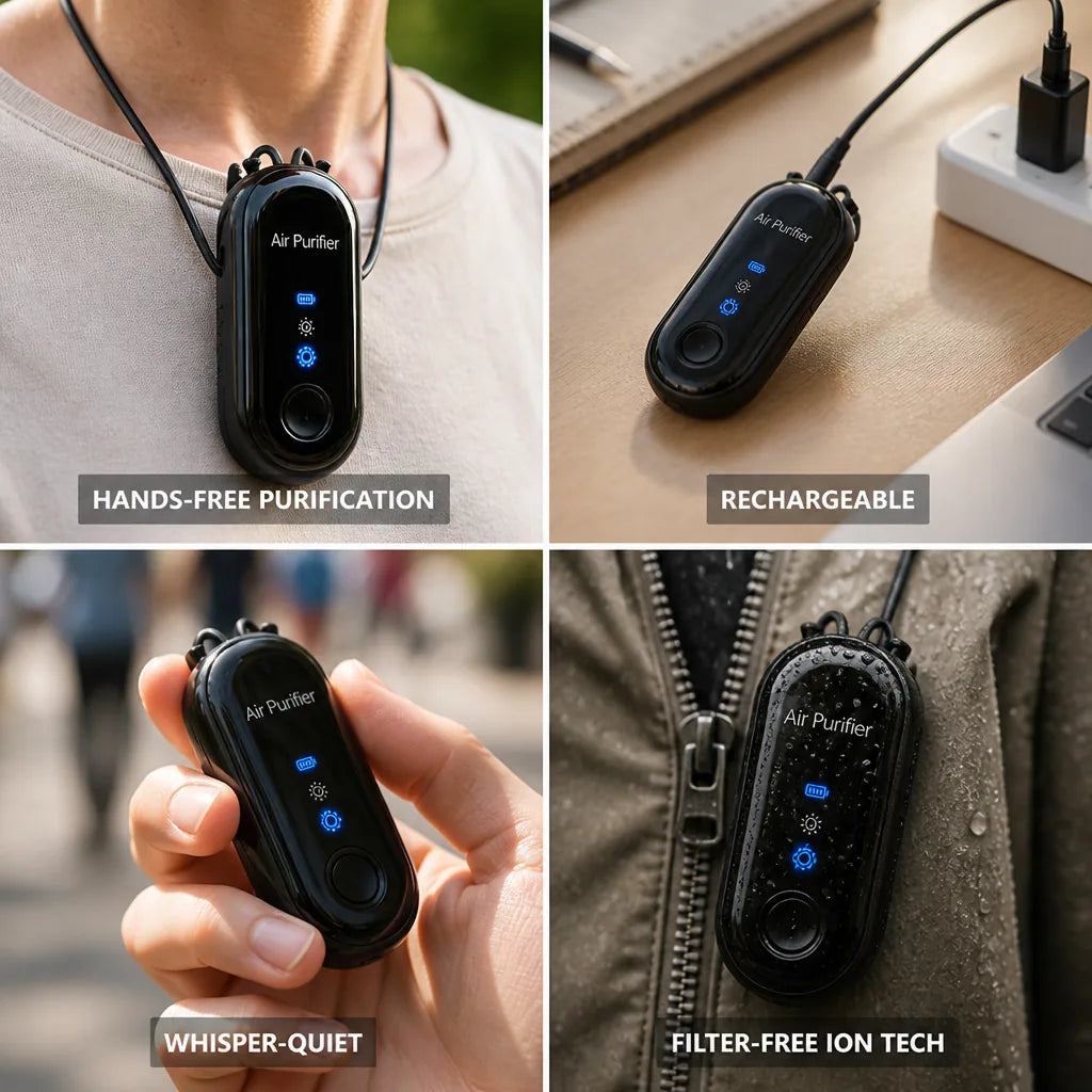 Purificateur d'air de cou sans filtre, ion rechargeable et silencieux