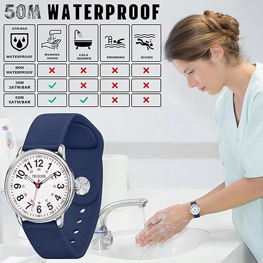 Montre d'infirmière avec cadran lumineux et aiguille des secondes précise