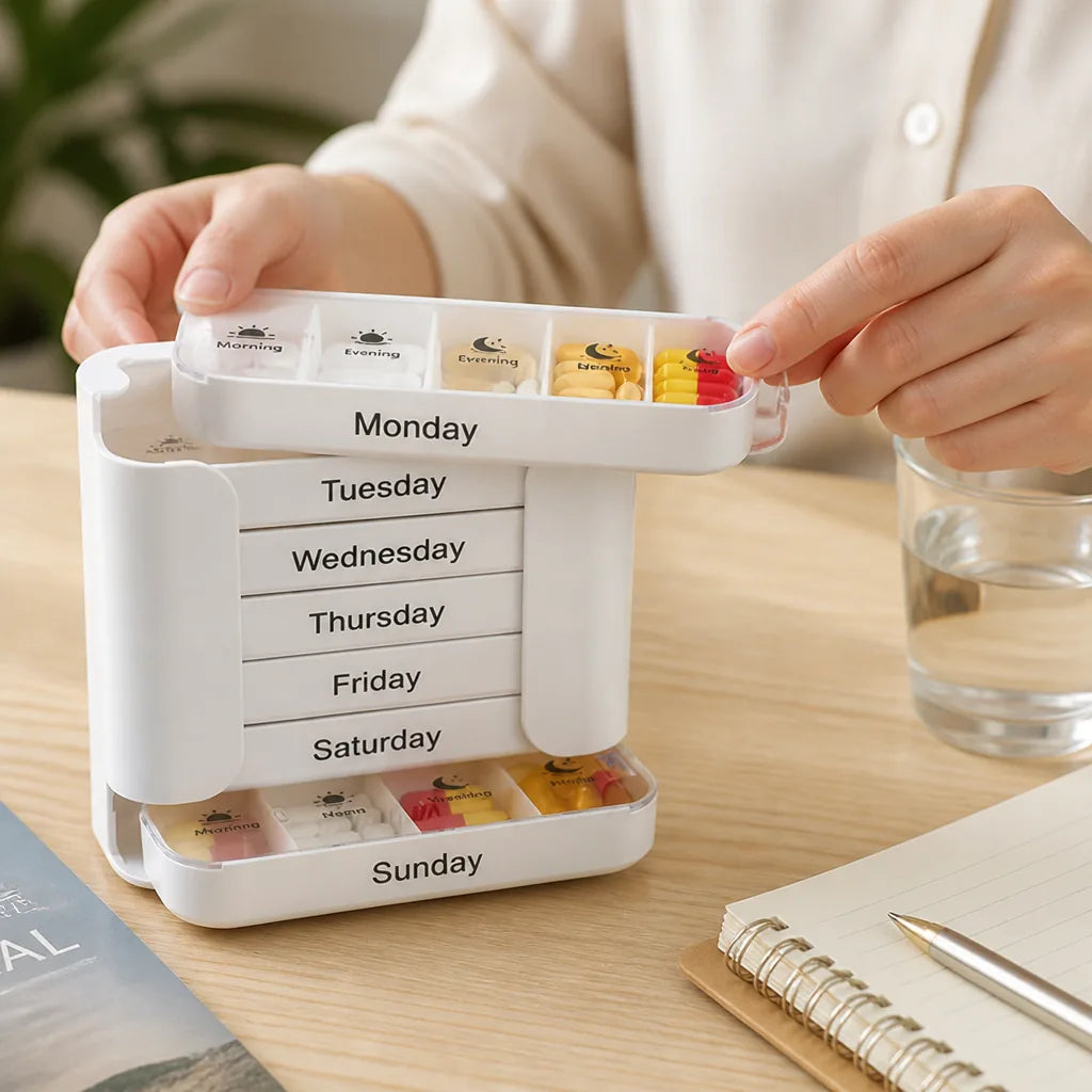 Organisateur de Pilules 7 Jours Étiqueté Code Couleur Slim Voyage