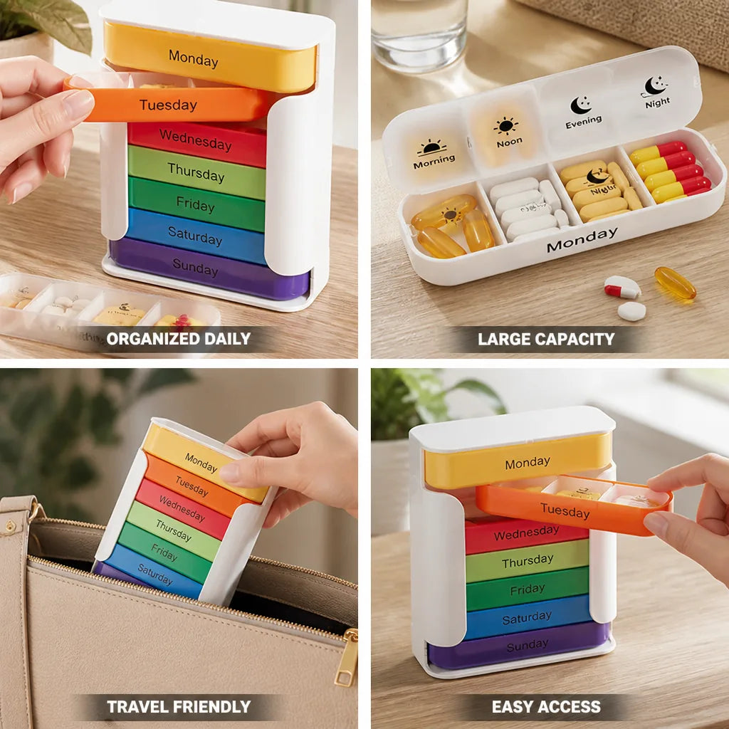Organisateur de Pilules 7 Jours Étiqueté Code Couleur Slim Voyage