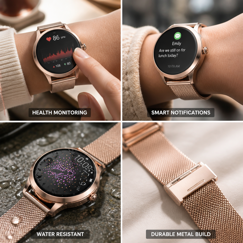 Montre intelligente de suivi de santé en métal poli