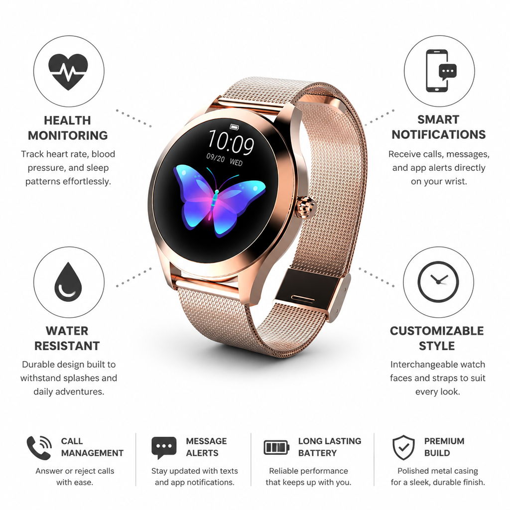 Montre intelligente de suivi de santé en métal poli