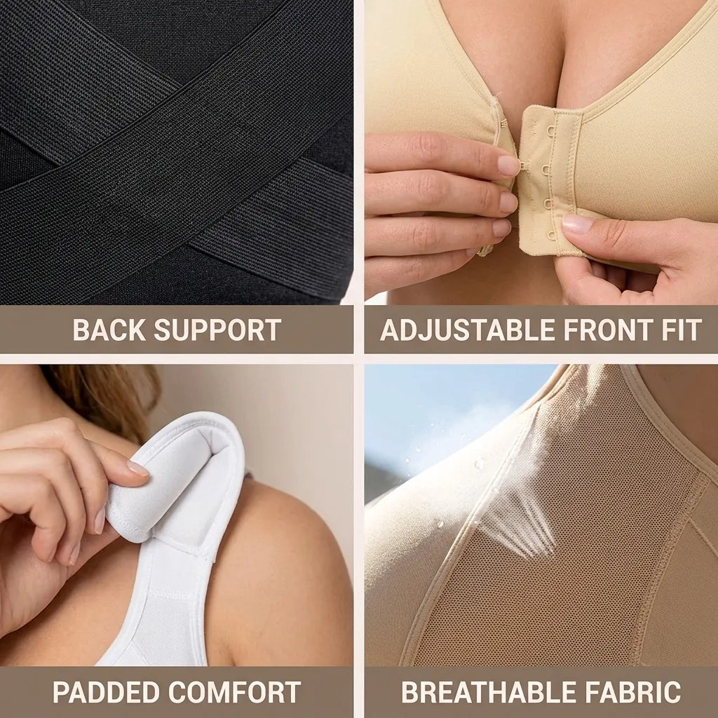 Soutien-Gorge de Correction de Posture avec Dos Croisé et Fermeture Avant Ajustable