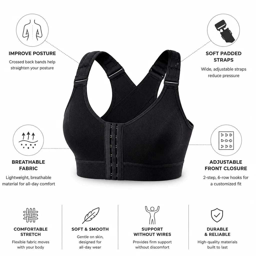 Soutien-Gorge de Correction de Posture avec Dos Croisé et Fermeture Avant Ajustable