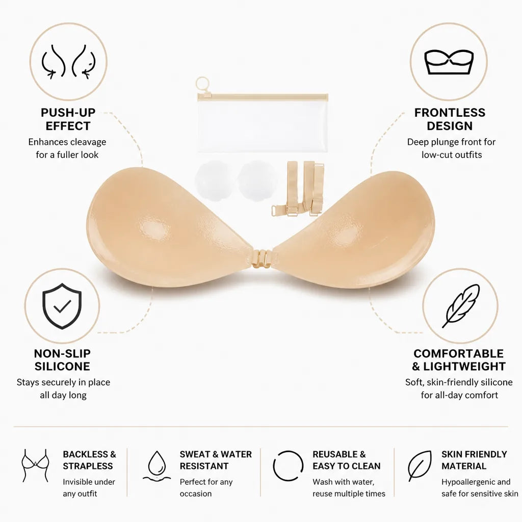 Soutien-Gorge Push-Up Sans Devant en Silicone Antidérapant