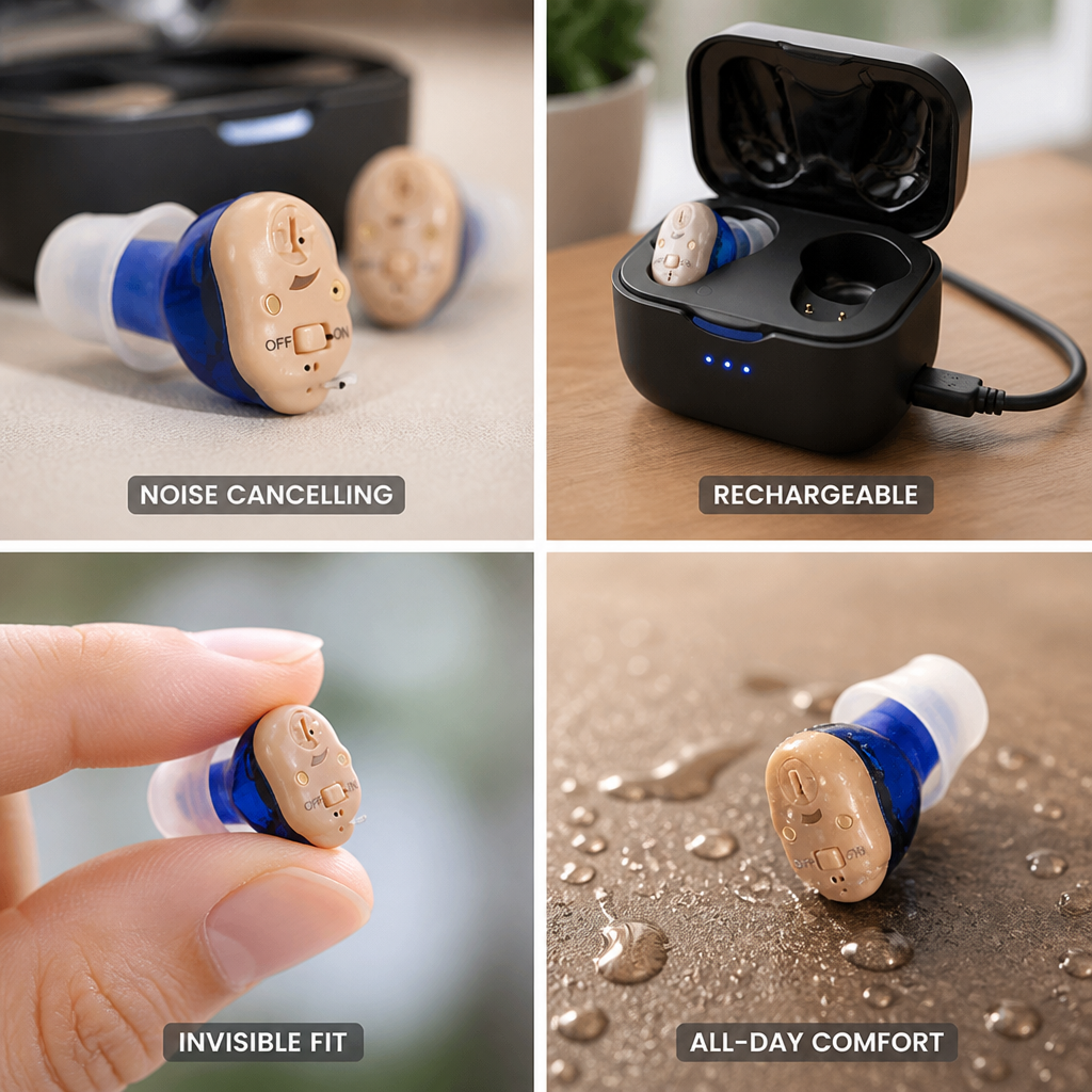 Aides Auditives Rechargeables Invisibles à Réduction de Bruit (Paire)