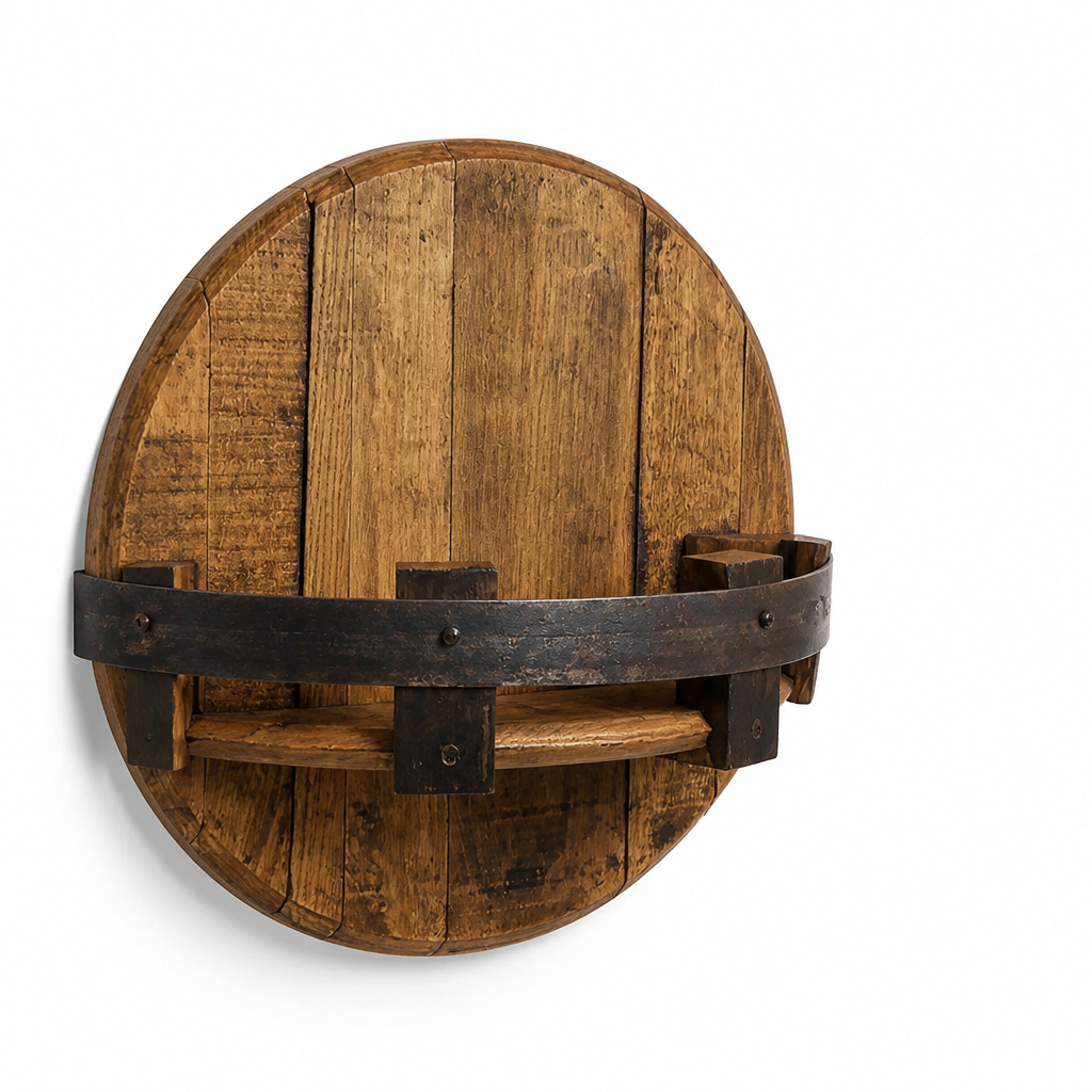 Étagère Murale à Vin en Chêne Récupéré et Bandes Métalliques (7 Bouteilles)