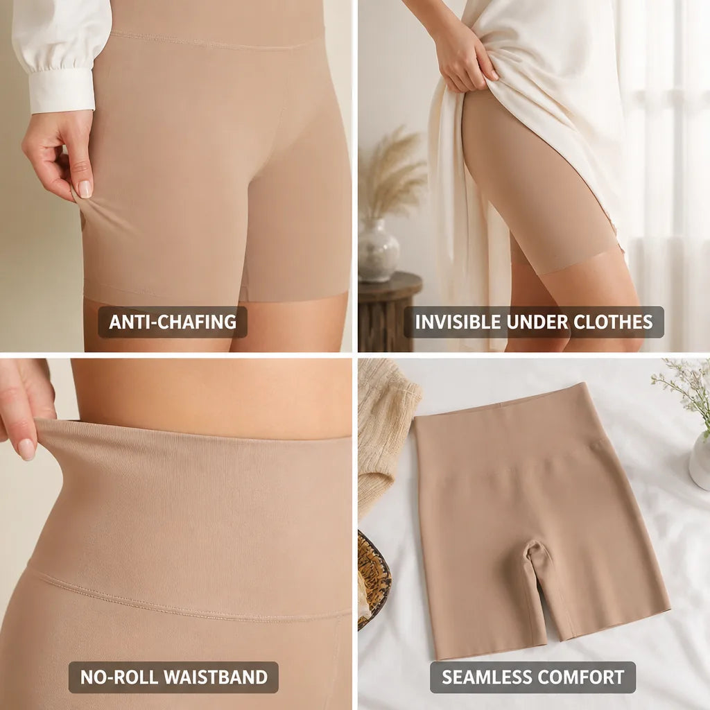 Shorts Shaper Sans Coutures Anti-Frottement Taille Non-Roulante