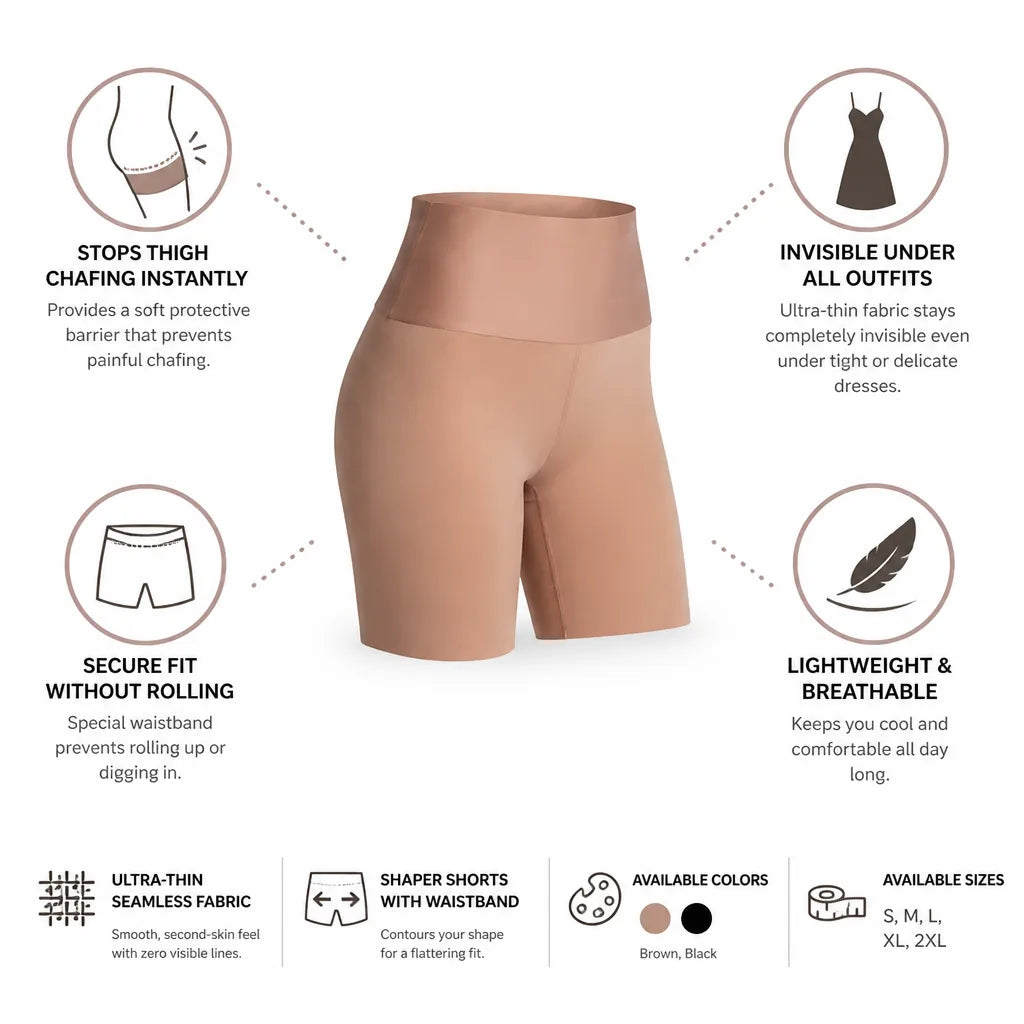 Shorts Shaper Sans Coutures Anti-Frottement Taille Non-Roulante